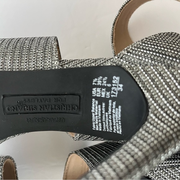 Christian Siriano Silver Sparkle Ankle Wrap Open Toe Heels - Picture 10 of 12